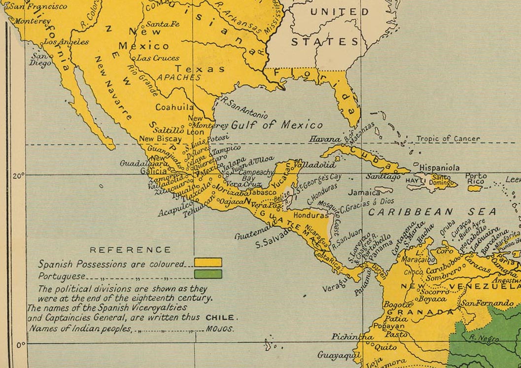 The Mosquito Coast on a historical map of Central America.