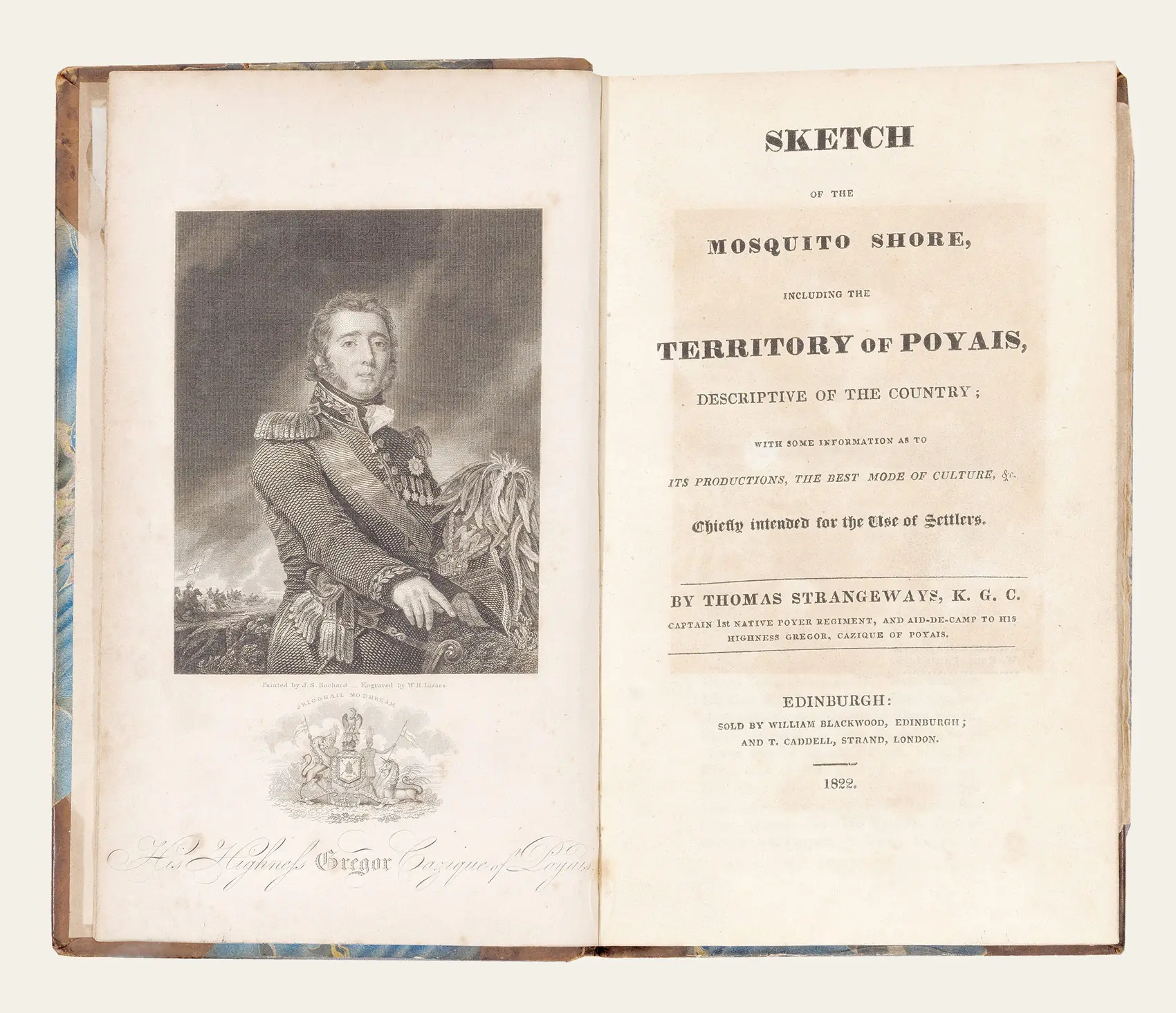 The published guide to Poyais, with MacGregor’s portrait facing its title page.